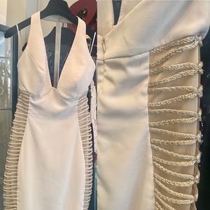 Cream Mini Dress with Mesh and Rope Embellishment